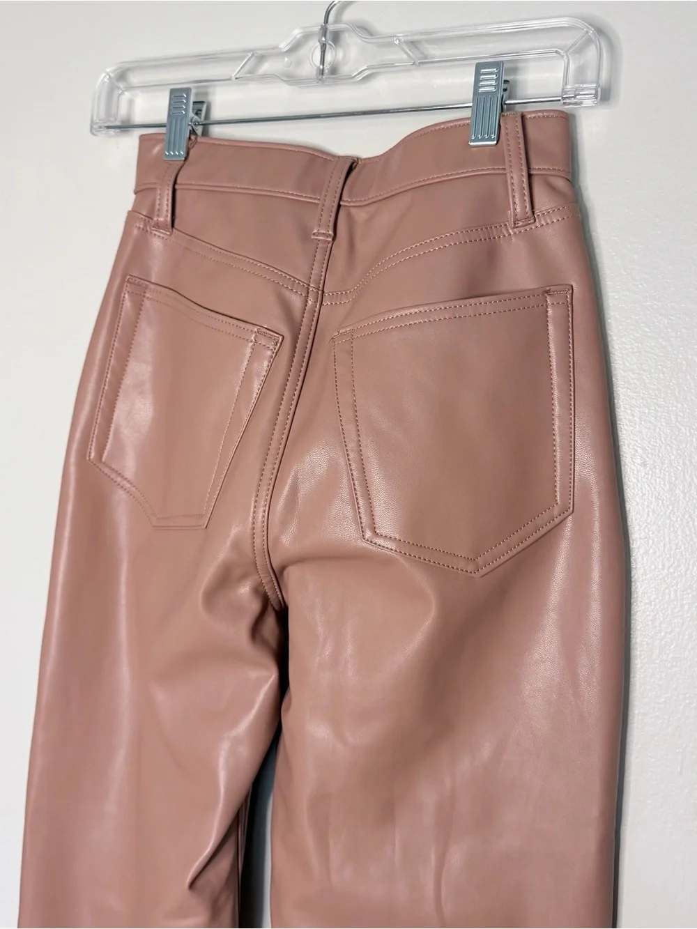 Faux Leather High-Rise Straight Leg Pants - Light Brown